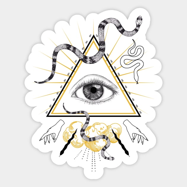 All seeing eye with snakes Sticker by Darkstar Designs